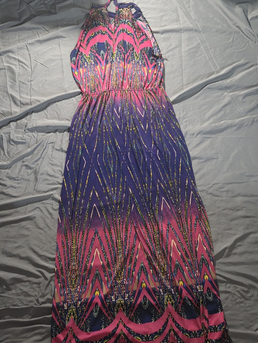 Plus Size Women’s Sleeveless Pink and Purple Halter Maxi Dress